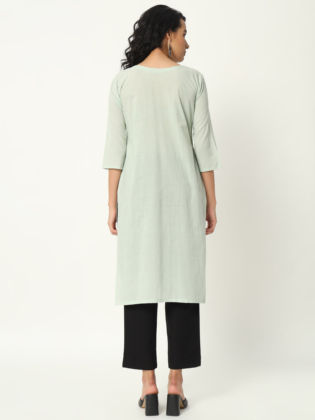 Mint Green Cotton Pintuck Long Kurta - SKYTICK Mint Green Cotton Pintuck Long Kurta - SKYTICK