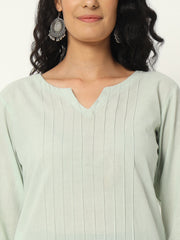 Mint Green Cotton Pintuck Long Kurta - SKYTICK Mint Green Cotton Pintuck Long Kurta - SKYTICK