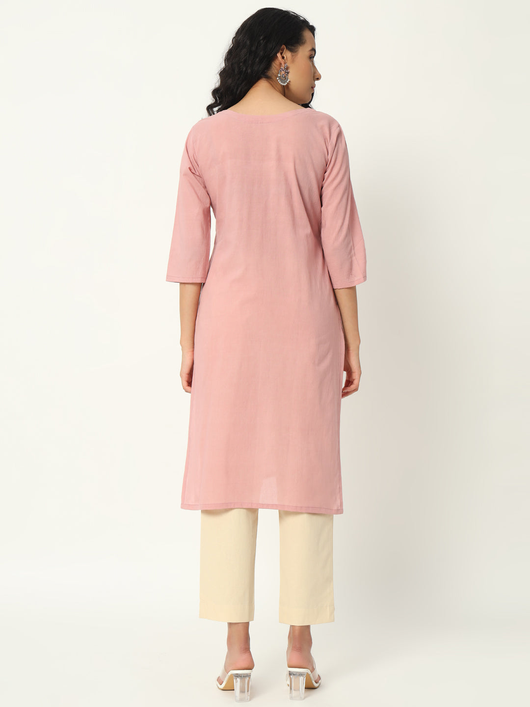 Rose Taupe  Cotton Pintuck Long Kurta - SKYTICK Rose Taupe  Cotton Pintuck Long Kurta - SKYTICK