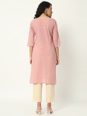 Rose Taupe  Cotton Pintuck Long Kurta - SKYTICK Rose Taupe  Cotton Pintuck Long Kurta - SKYTICK