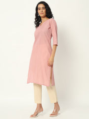 Rose Taupe  Cotton Pintuck Long Kurta - SKYTICK Rose Taupe  Cotton Pintuck Long Kurta - SKYTICK
