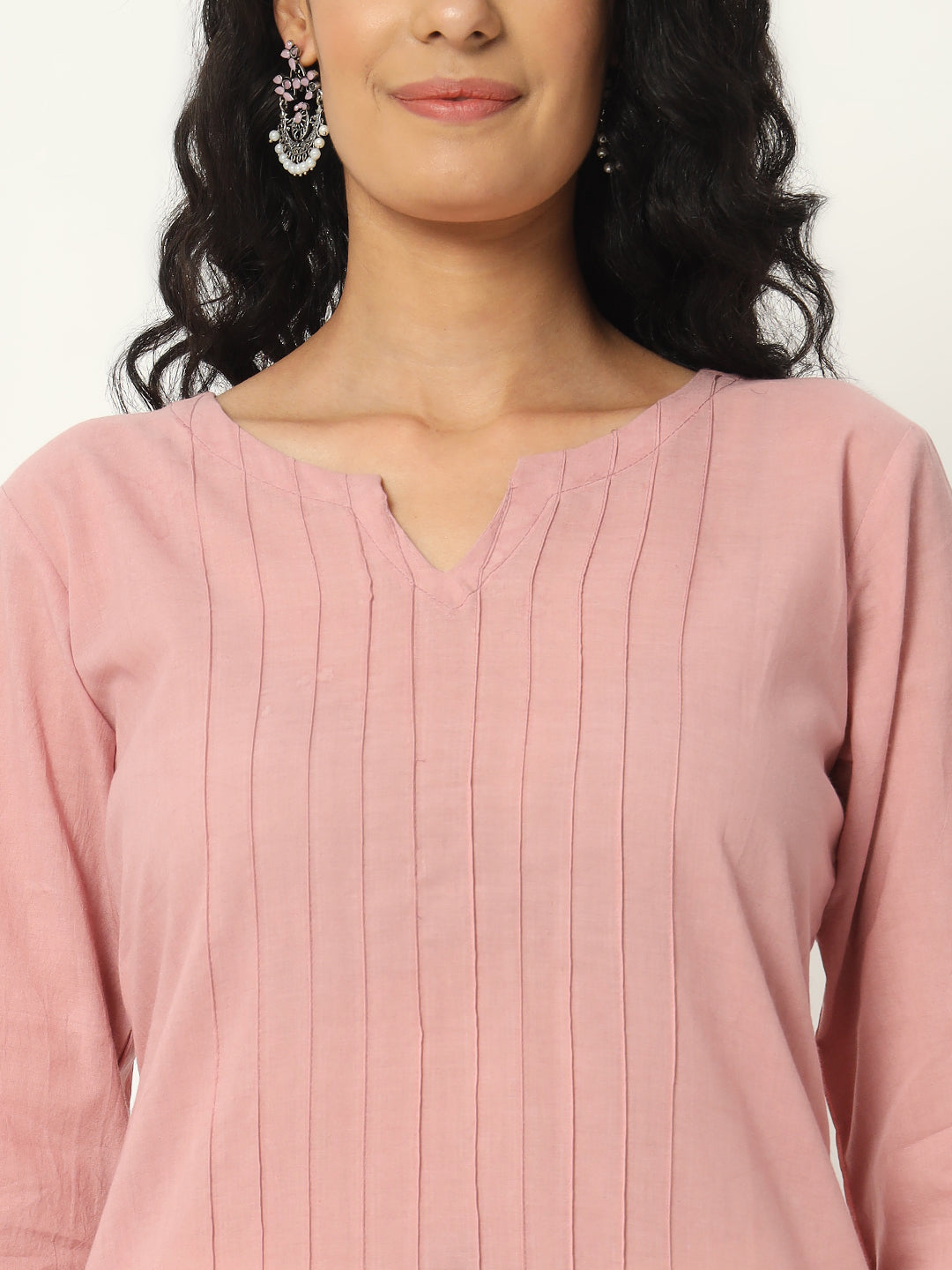 Rose Taupe  Cotton Pintuck Long Kurta - SKYTICK Rose Taupe  Cotton Pintuck Long Kurta - SKYTICK