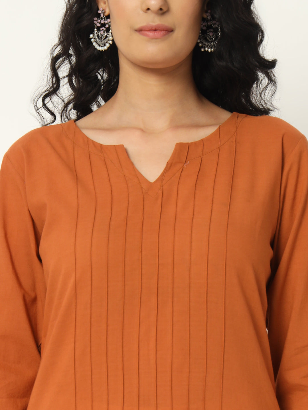 Cinamon Cotton Pintuck Long Kurta - SKYTICK Cinamon Cotton Pintuck Long Kurta - SKYTICK