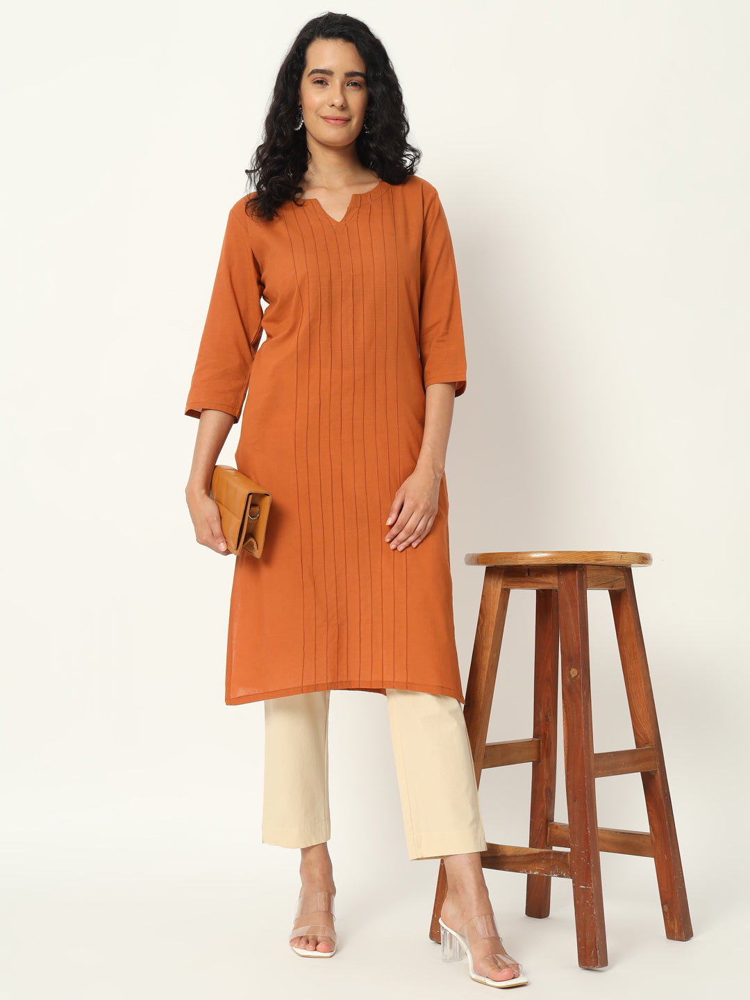 Cinamon Cotton Pintuck Long Kurta - SKYTICK Cinamon Cotton Pintuck Long Kurta - SKYTICK