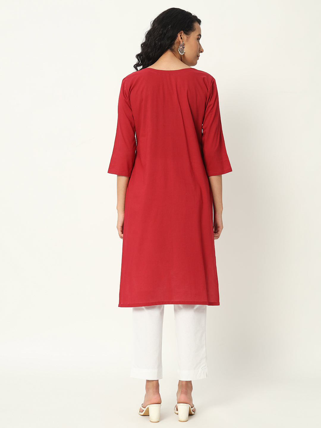 Respberry Cotton Pintuck Long Kurta - SKYTICK Respberry Cotton Pintuck Long Kurta - SKYTICK