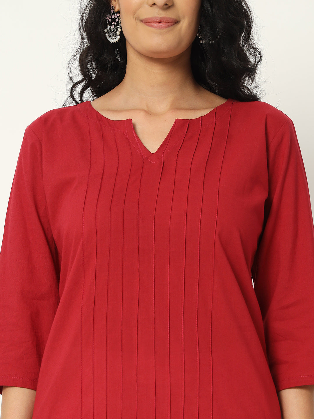 Respberry Cotton Pintuck Long Kurta - SKYTICK Respberry Cotton Pintuck Long Kurta - SKYTICK