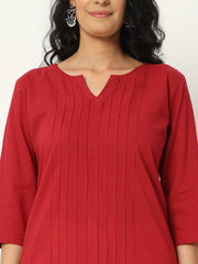 Respberry Cotton Pintuck Long Kurta - SKYTICK Respberry Cotton Pintuck Long Kurta - SKYTICK
