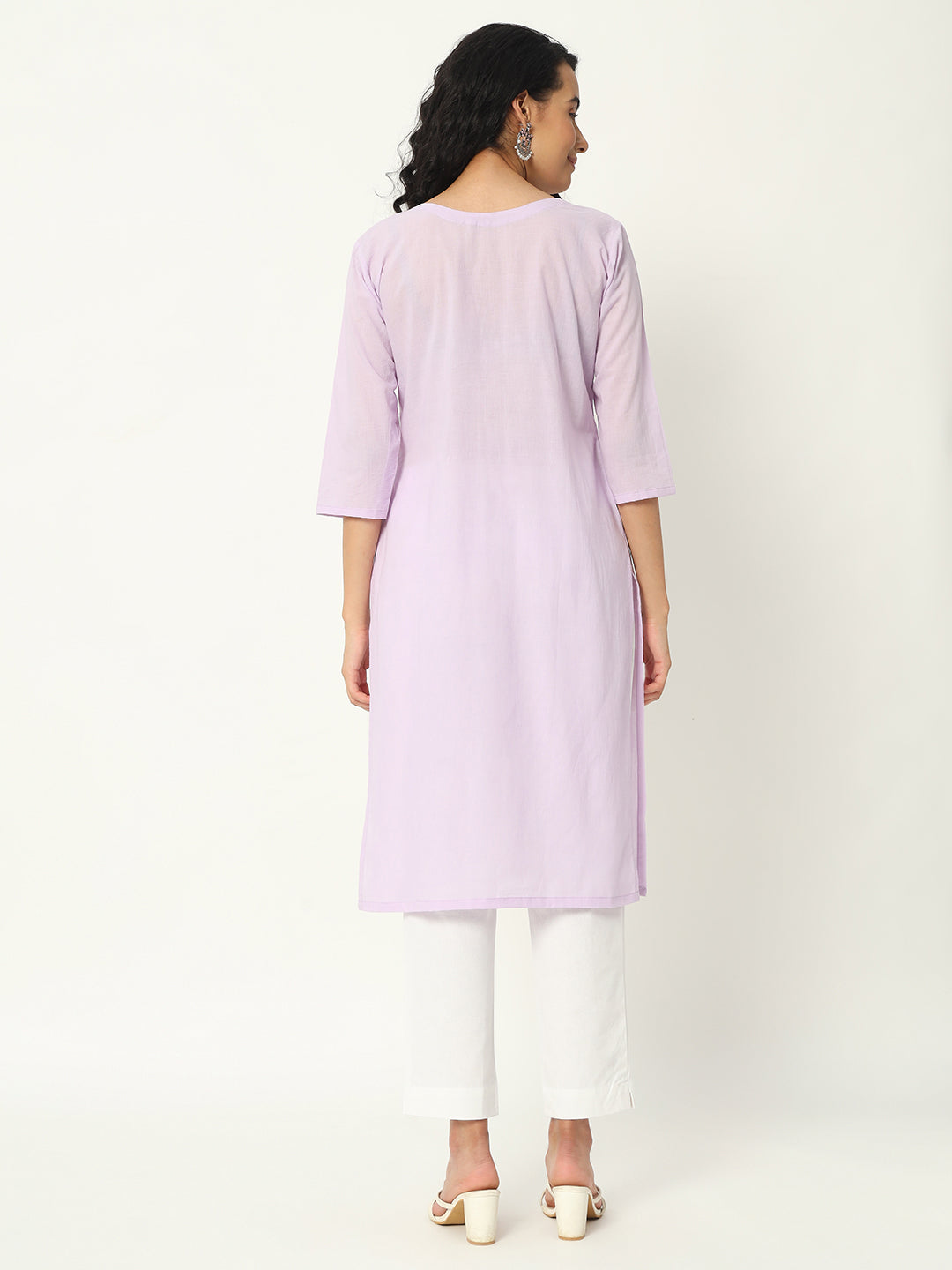 Lilac Cotton Pintuck Long Kurta - SKYTICK Lilac Cotton Pintuck Long Kurta - SKYTICK