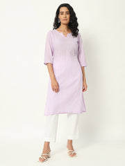 Lilac Cotton Pintuck Long Kurta - SKYTICK Lilac Cotton Pintuck Long Kurta - SKYTICK