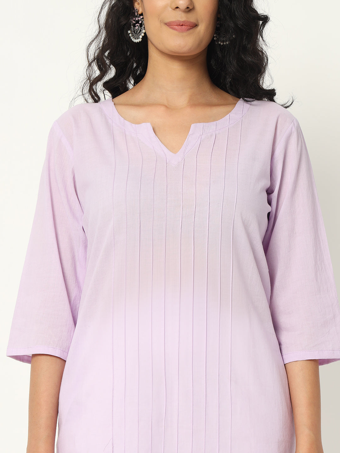 Lilac Cotton Pintuck Long Kurta - SKYTICK Lilac Cotton Pintuck Long Kurta - SKYTICK