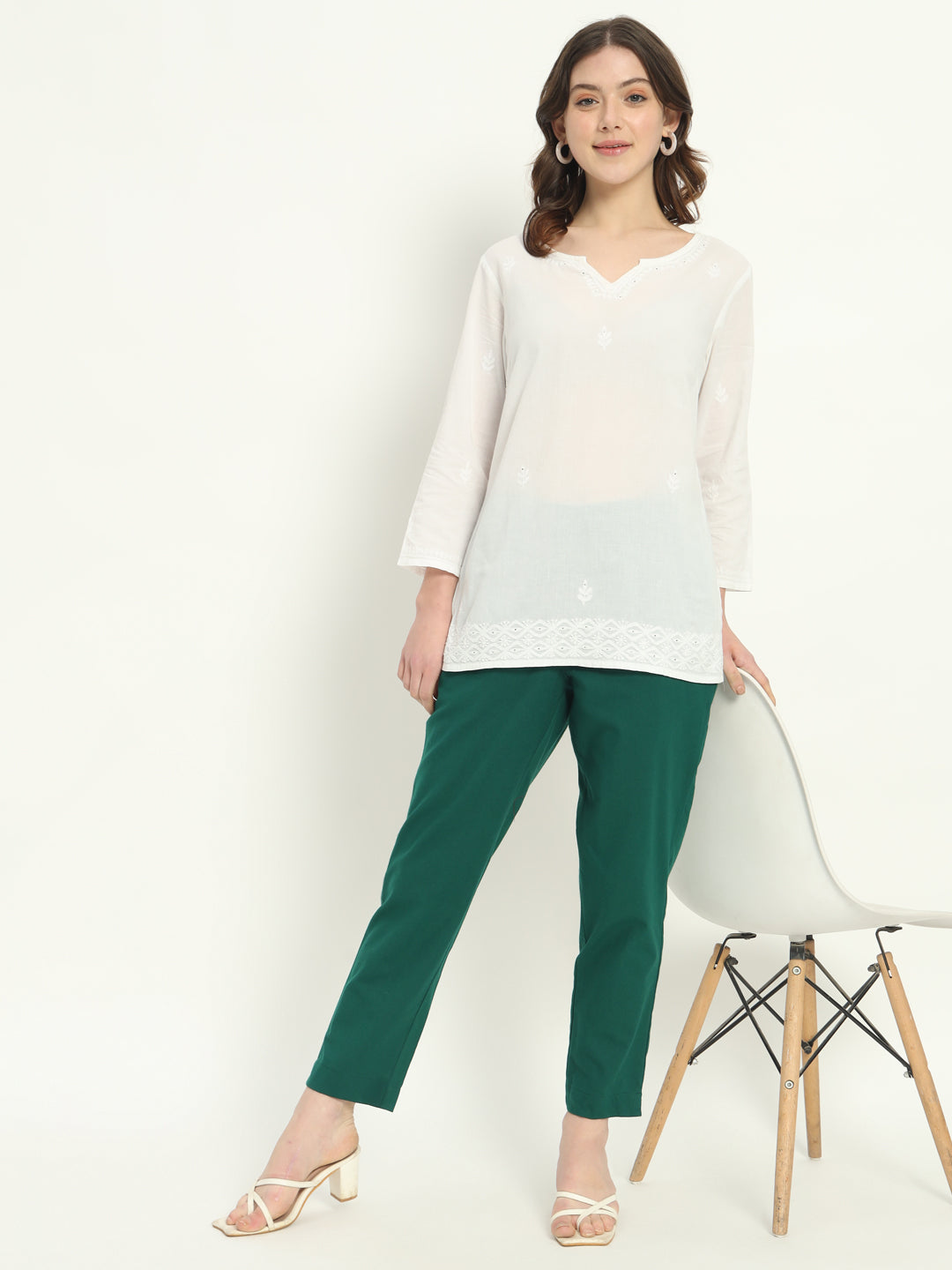 BOTTLE GREEN COTTON PANTS - SKYTICK BOTTLE GREEN COTTON PANTS - SKYTICK