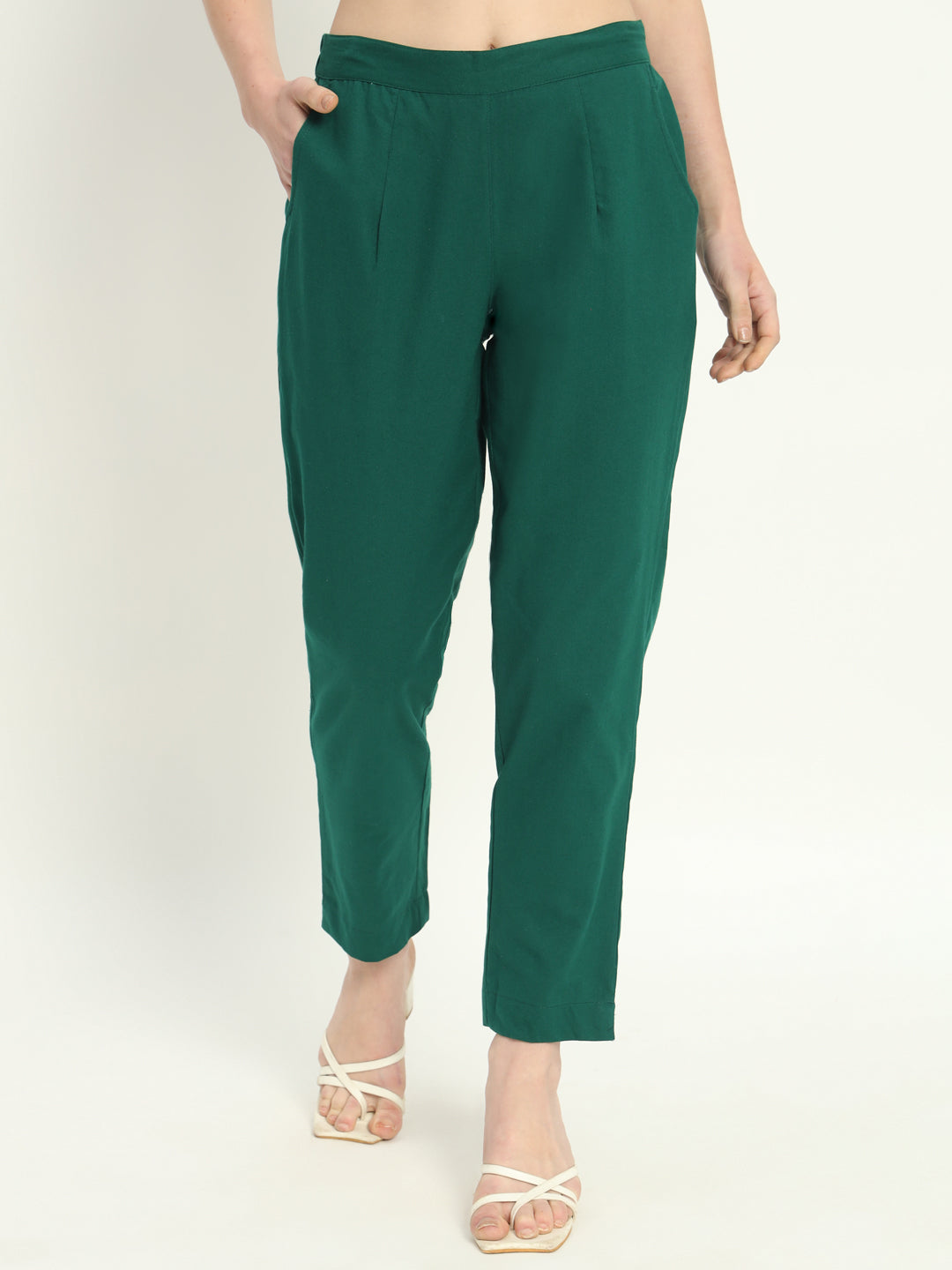 BOTTLE GREEN COTTON PANTS - SKYTICK BOTTLE GREEN COTTON PANTS - SKYTICK