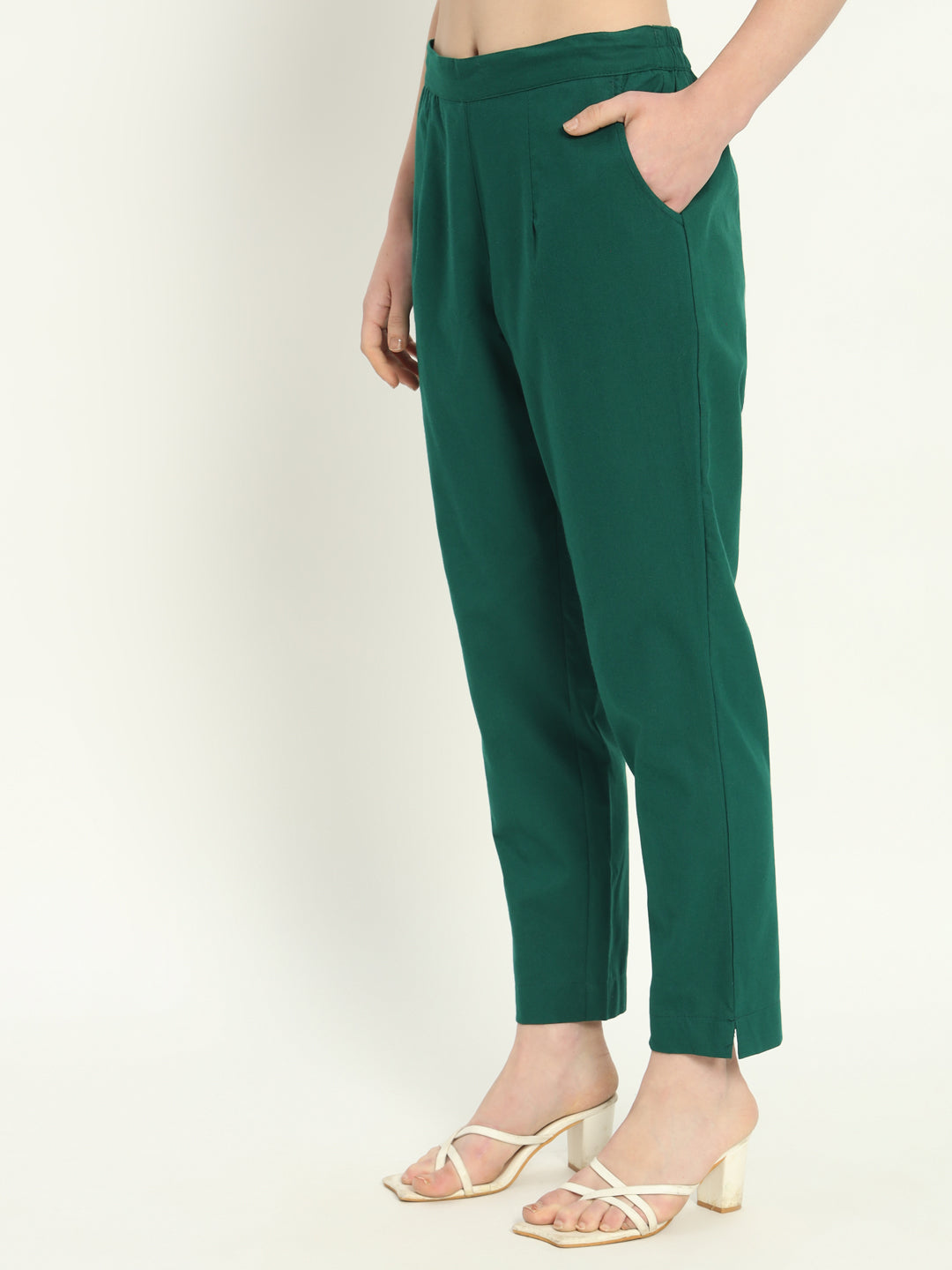 BOTTLE GREEN COTTON PANTS - SKYTICK BOTTLE GREEN COTTON PANTS - SKYTICK