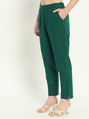 BOTTLE GREEN COTTON PANTS - SKYTICK BOTTLE GREEN COTTON PANTS - SKYTICK