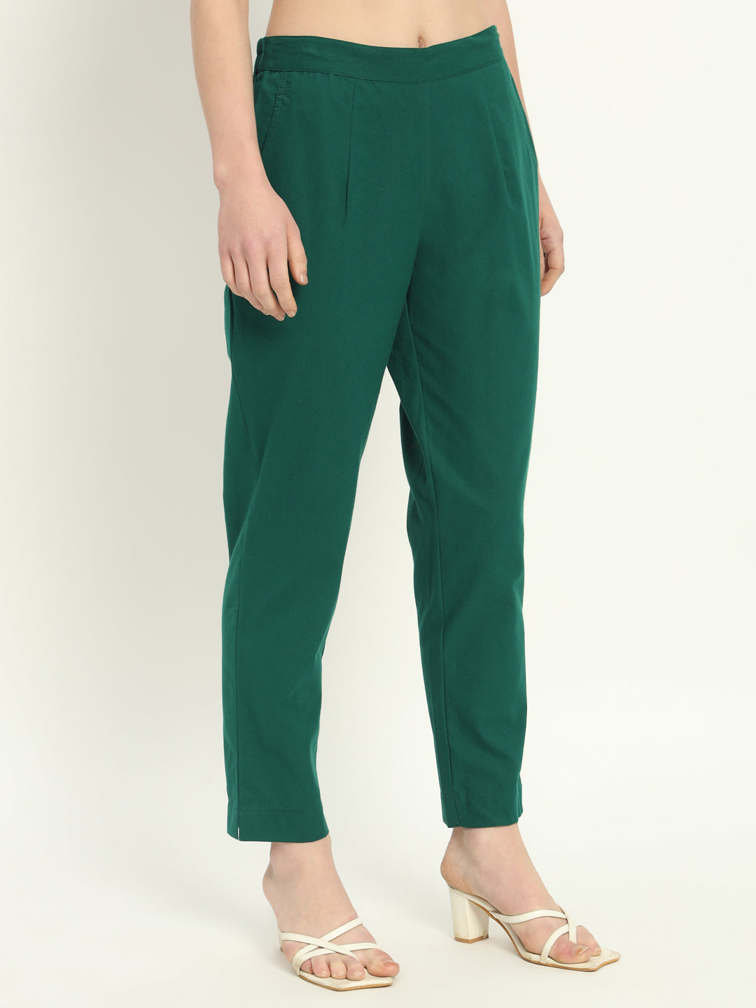 BOTTLE GREEN COTTON PANTS - SKYTICK BOTTLE GREEN COTTON PANTS - SKYTICK
