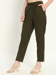 OLIVE GREEN COTTON PANTS - SKYTICK OLIVE GREEN COTTON PANTS - SKYTICK