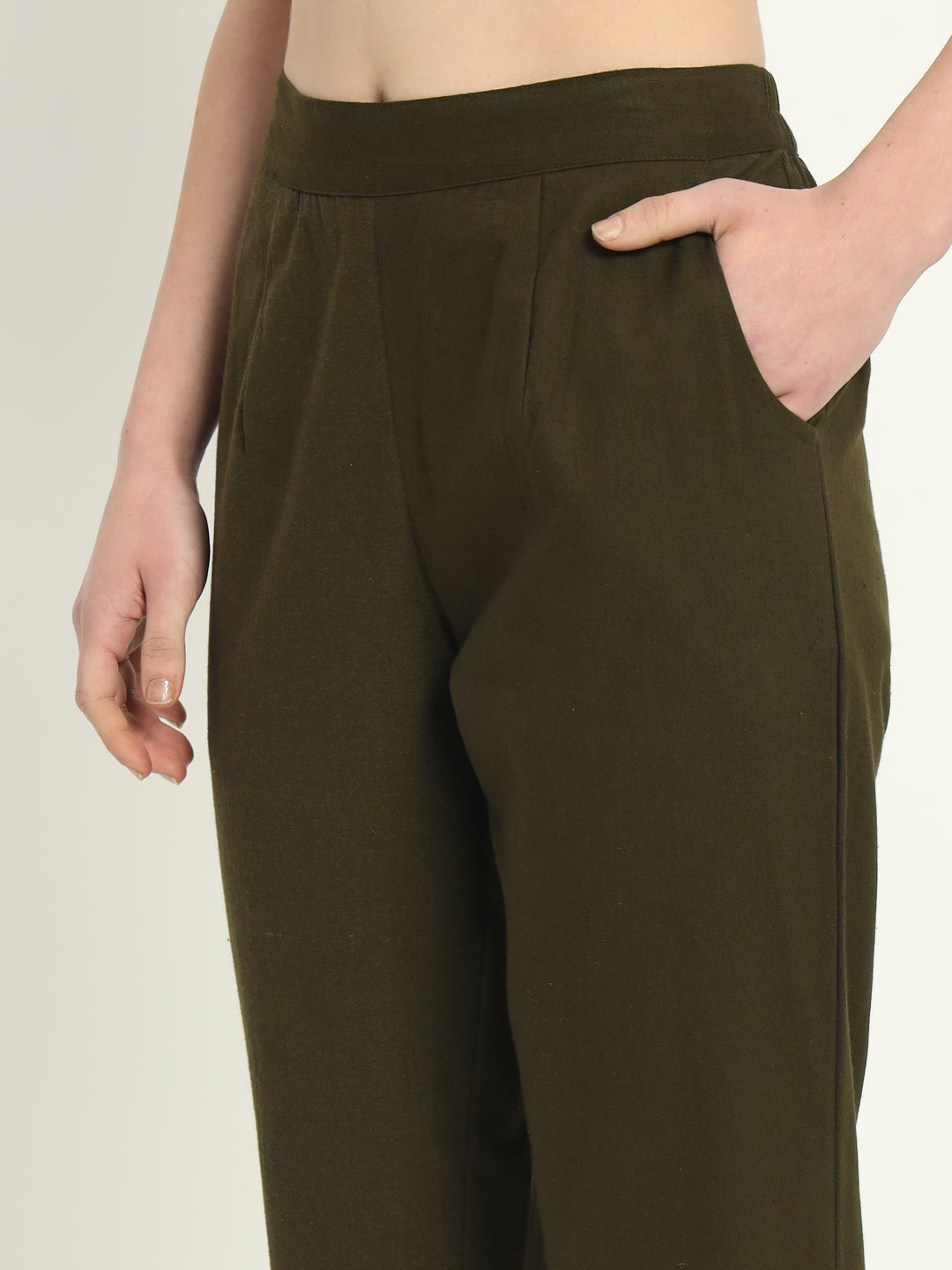 OLIVE GREEN COTTON PANTS - SKYTICK OLIVE GREEN COTTON PANTS - SKYTICK