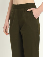 OLIVE GREEN COTTON PANTS - SKYTICK OLIVE GREEN COTTON PANTS - SKYTICK