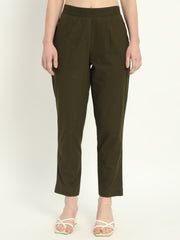OLIVE GREEN COTTON PANTS - SKYTICK OLIVE GREEN COTTON PANTS - SKYTICK