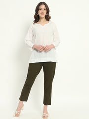 OLIVE GREEN COTTON PANTS - SKYTICK OLIVE GREEN COTTON PANTS - SKYTICK