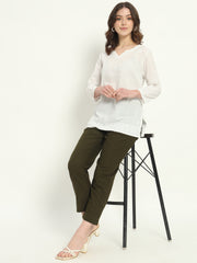 OLIVE GREEN COTTON PANTS - SKYTICK OLIVE GREEN COTTON PANTS - SKYTICK