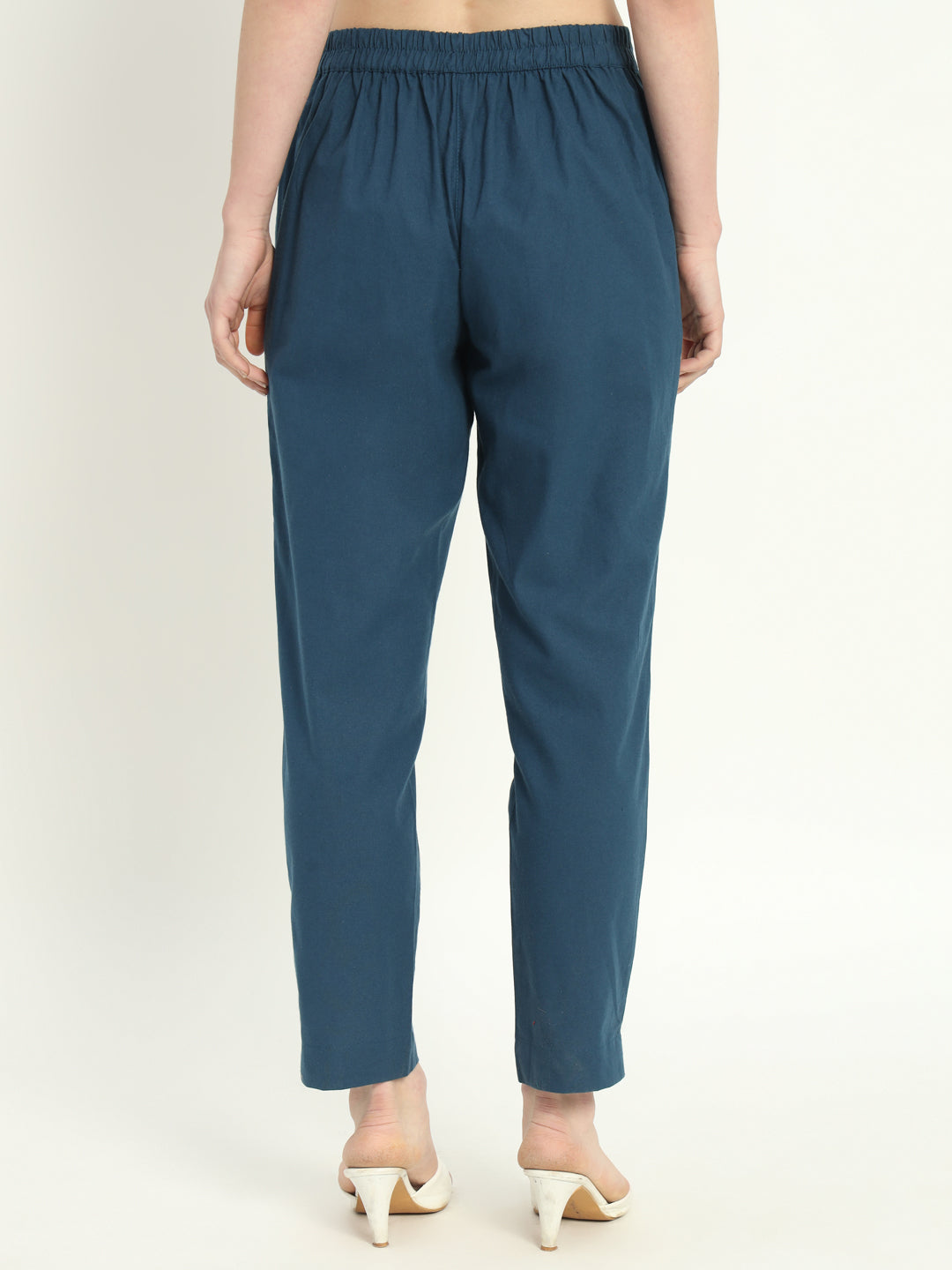 PEACOCK BLUE COTTON PANTS - SKYTICK PEACOCK BLUE COTTON PANTS - SKYTICK
