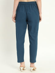 PEACOCK BLUE COTTON PANTS - SKYTICK PEACOCK BLUE COTTON PANTS - SKYTICK