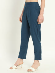 PEACOCK BLUE COTTON PANTS - SKYTICK PEACOCK BLUE COTTON PANTS - SKYTICK