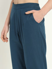 PEACOCK BLUE COTTON PANTS - SKYTICK PEACOCK BLUE COTTON PANTS - SKYTICK