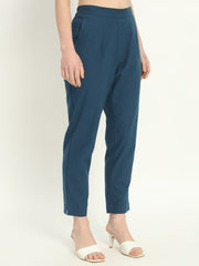 PEACOCK BLUE COTTON PANTS - SKYTICK PEACOCK BLUE COTTON PANTS - SKYTICK