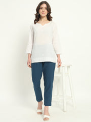PEACOCK BLUE COTTON PANTS - SKYTICK PEACOCK BLUE COTTON PANTS - SKYTICK