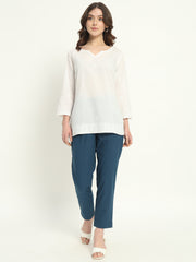 PEACOCK BLUE COTTON PANTS - SKYTICK PEACOCK BLUE COTTON PANTS - SKYTICK