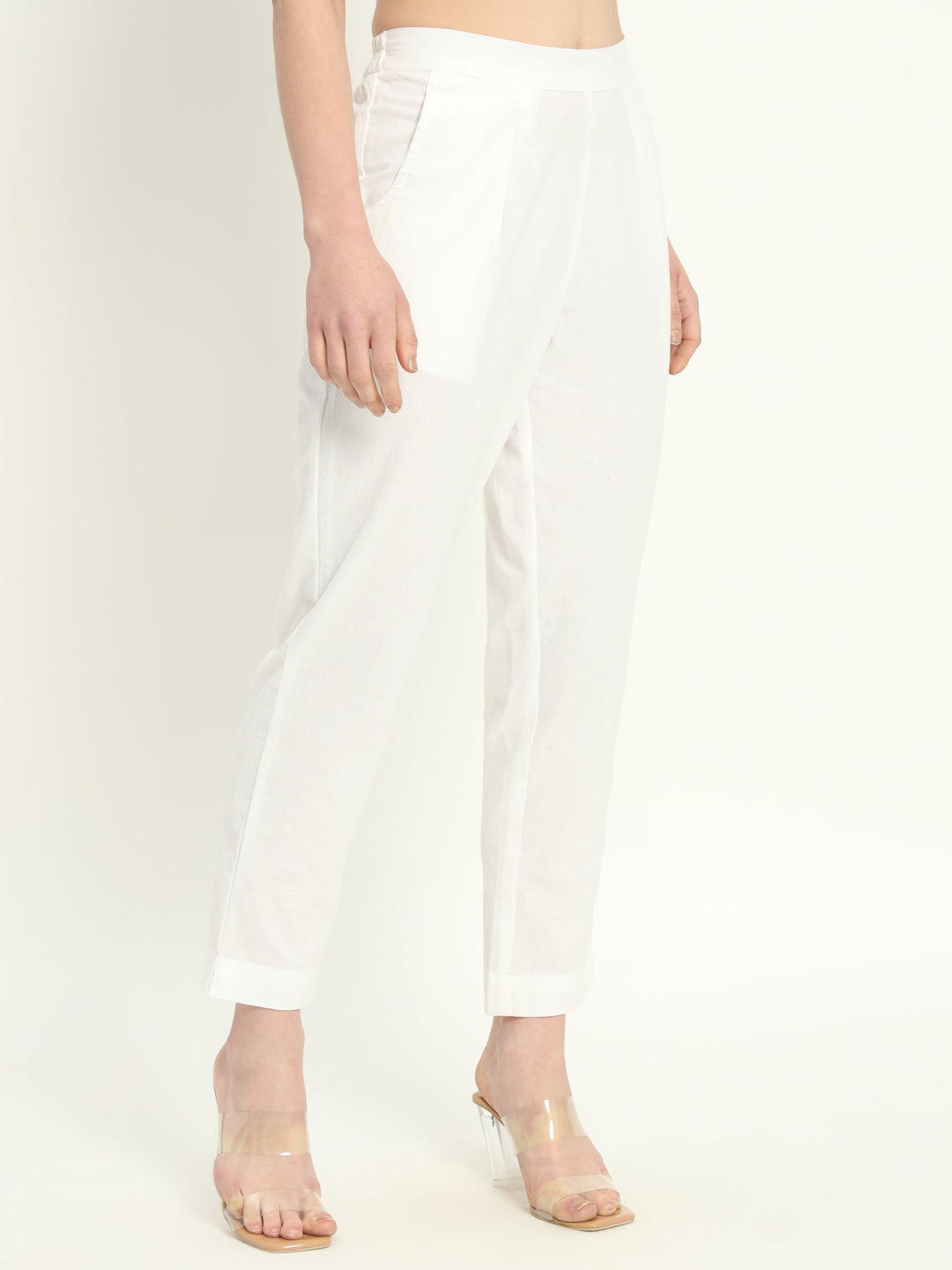 WHITE COTTON PANTS - SKYTICK WHITE COTTON PANTS - SKYTICK