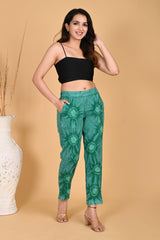 BOTTLE GREEN BANDHEJ COTTON PANTS - SKYTICK BOTTLE GREEN BANDHEJ COTTON PANTS - SKYTICK