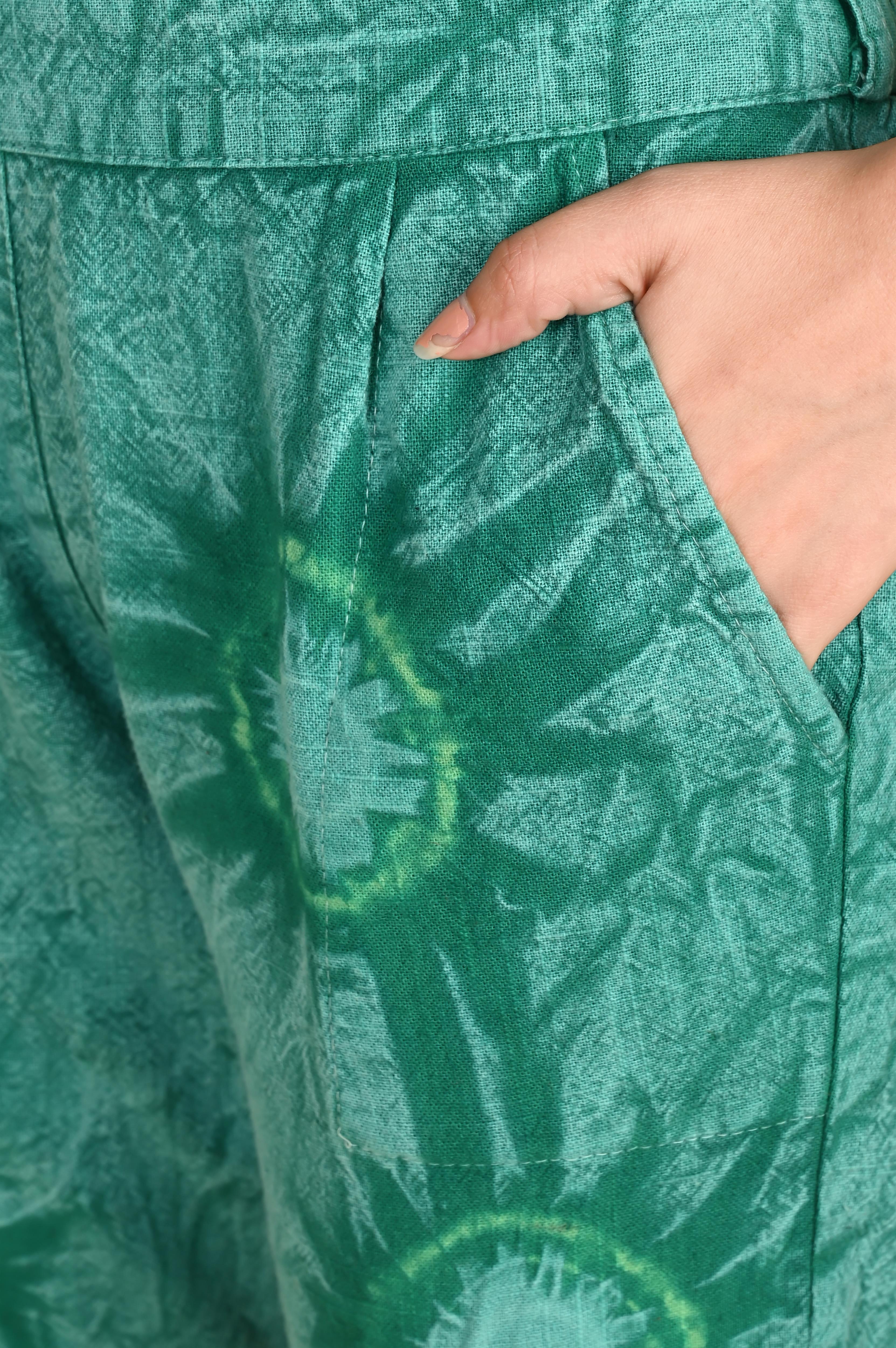 BOTTLE GREEN BANDHEJ COTTON PANTS - SKYTICK BOTTLE GREEN BANDHEJ COTTON PANTS - SKYTICK