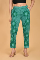 BOTTLE GREEN BANDHEJ COTTON PANTS - SKYTICK BOTTLE GREEN BANDHEJ COTTON PANTS - SKYTICK