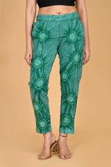 BOTTLE GREEN BANDHEJ COTTON PANTS - SKYTICK BOTTLE GREEN BANDHEJ COTTON PANTS - SKYTICK