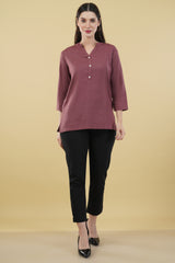 ROSE TAUPE LINEN SHORT KURTA - SKYTICK ROSE TAUPE LINEN SHORT KURTA - SKYTICK