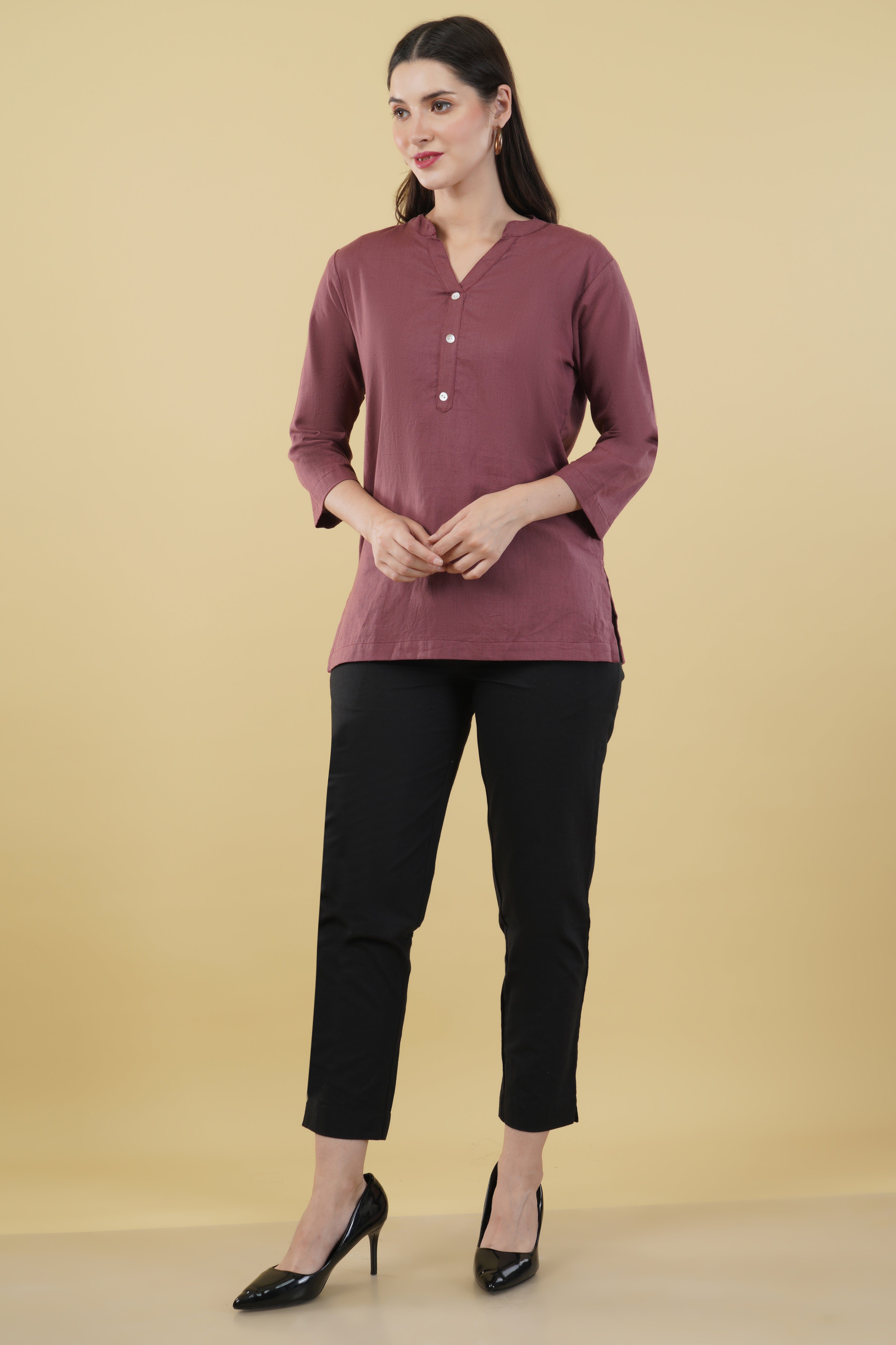 ROSE TAUPE LINEN SHORT KURTA - SKYTICK ROSE TAUPE LINEN SHORT KURTA - SKYTICK