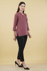ROSE TAUPE LINEN SHORT KURTA - SKYTICK ROSE TAUPE LINEN SHORT KURTA - SKYTICK