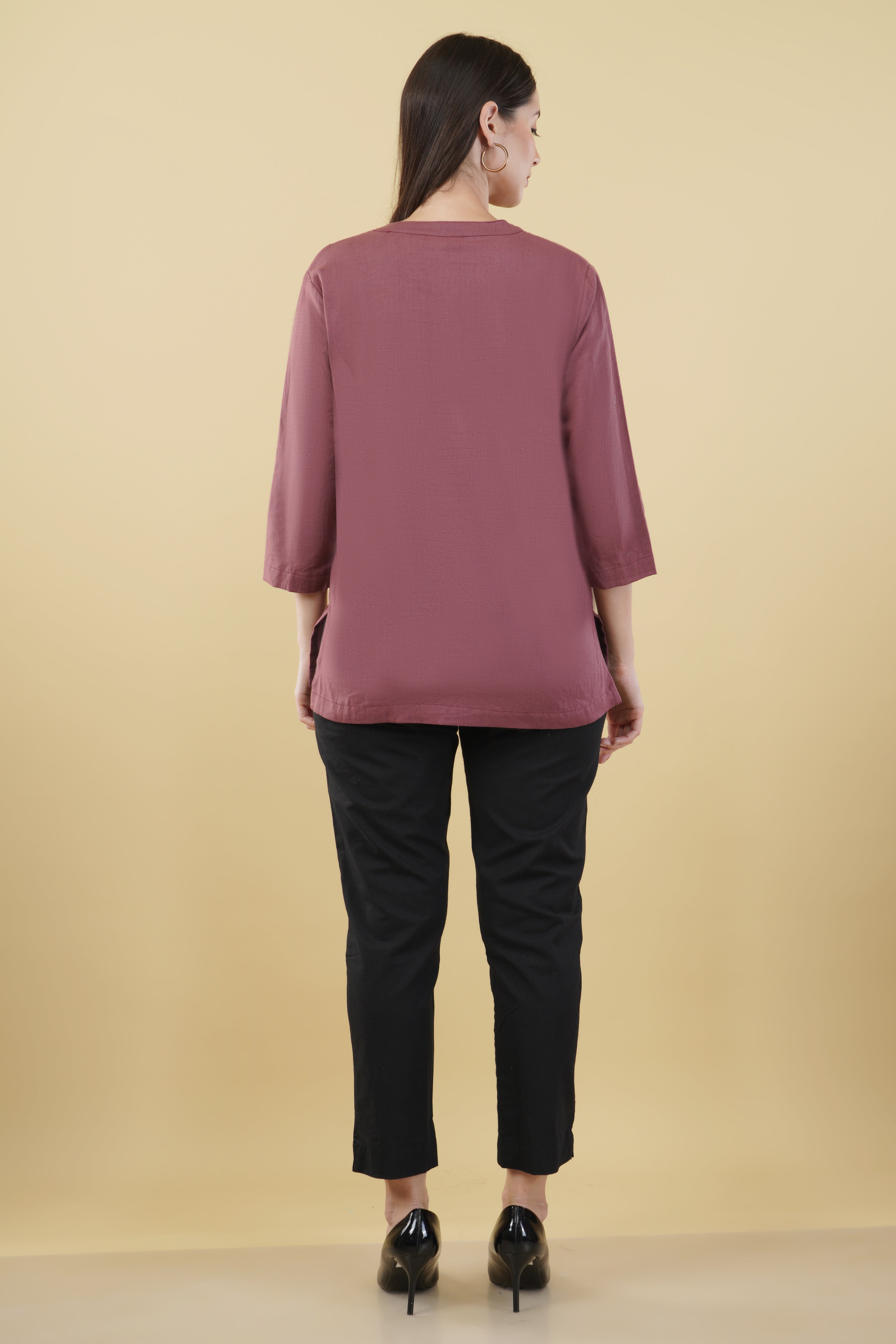 ROSE TAUPE LINEN SHORT KURTA - SKYTICK ROSE TAUPE LINEN SHORT KURTA - SKYTICK