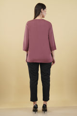 ROSE TAUPE LINEN SHORT KURTA - SKYTICK ROSE TAUPE LINEN SHORT KURTA - SKYTICK