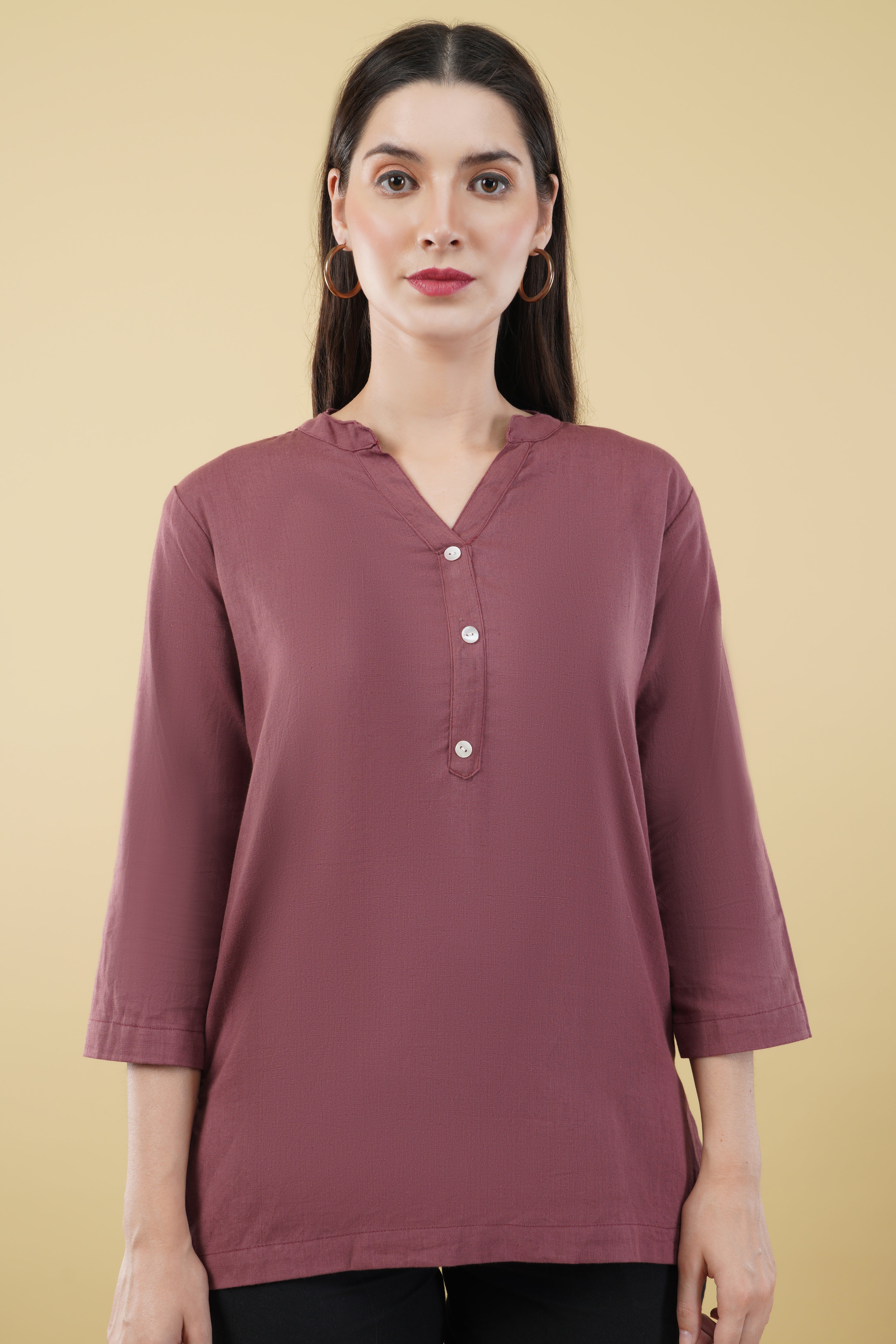ROSE TAUPE LINEN SHORT KURTA - SKYTICK ROSE TAUPE LINEN SHORT KURTA - SKYTICK