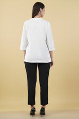 WHITE LINEN SHORT KURTA - SKYTICK WHITE LINEN SHORT KURTA - SKYTICK