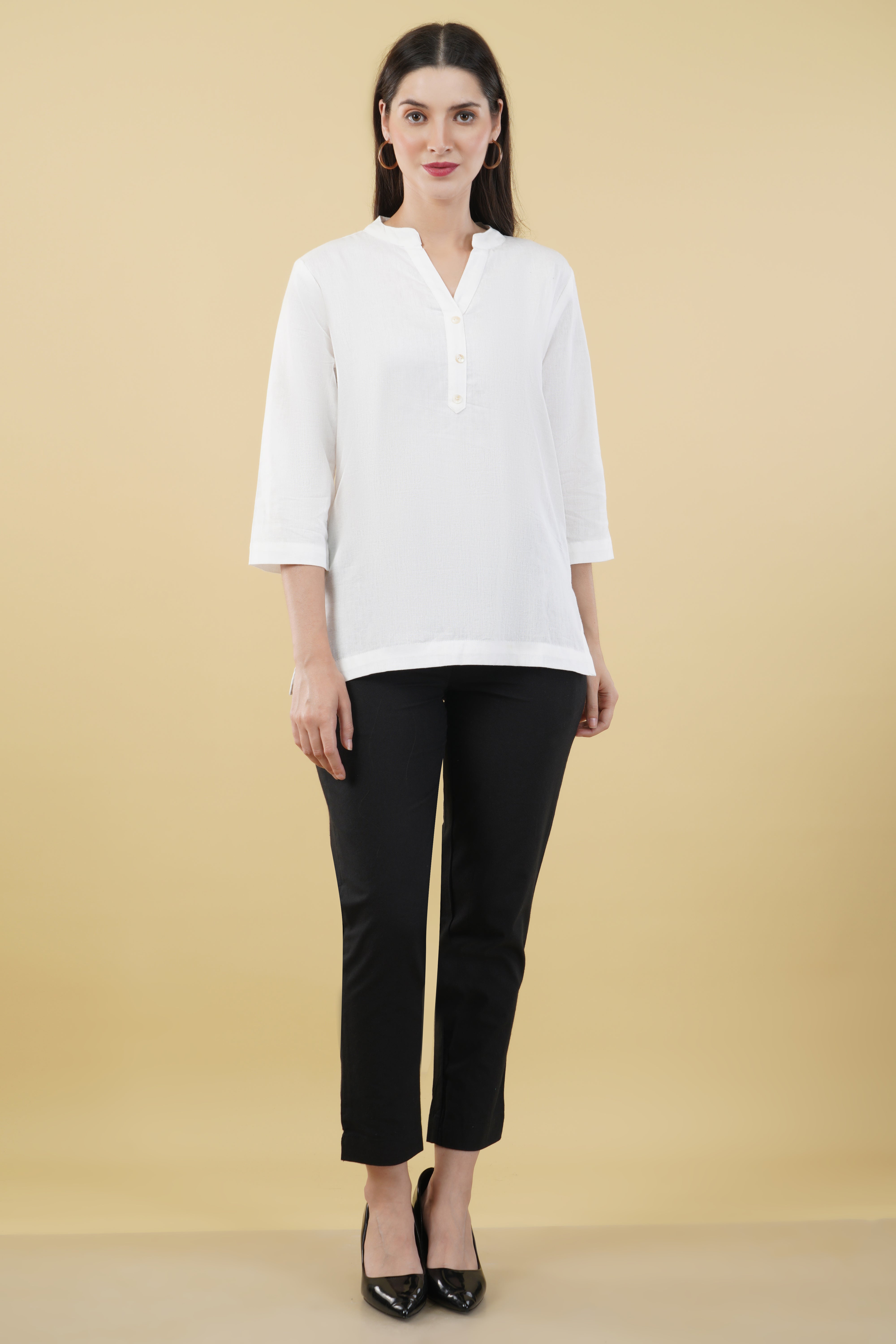 WHITE LINEN SHORT KURTA - SKYTICK WHITE LINEN SHORT KURTA - SKYTICK