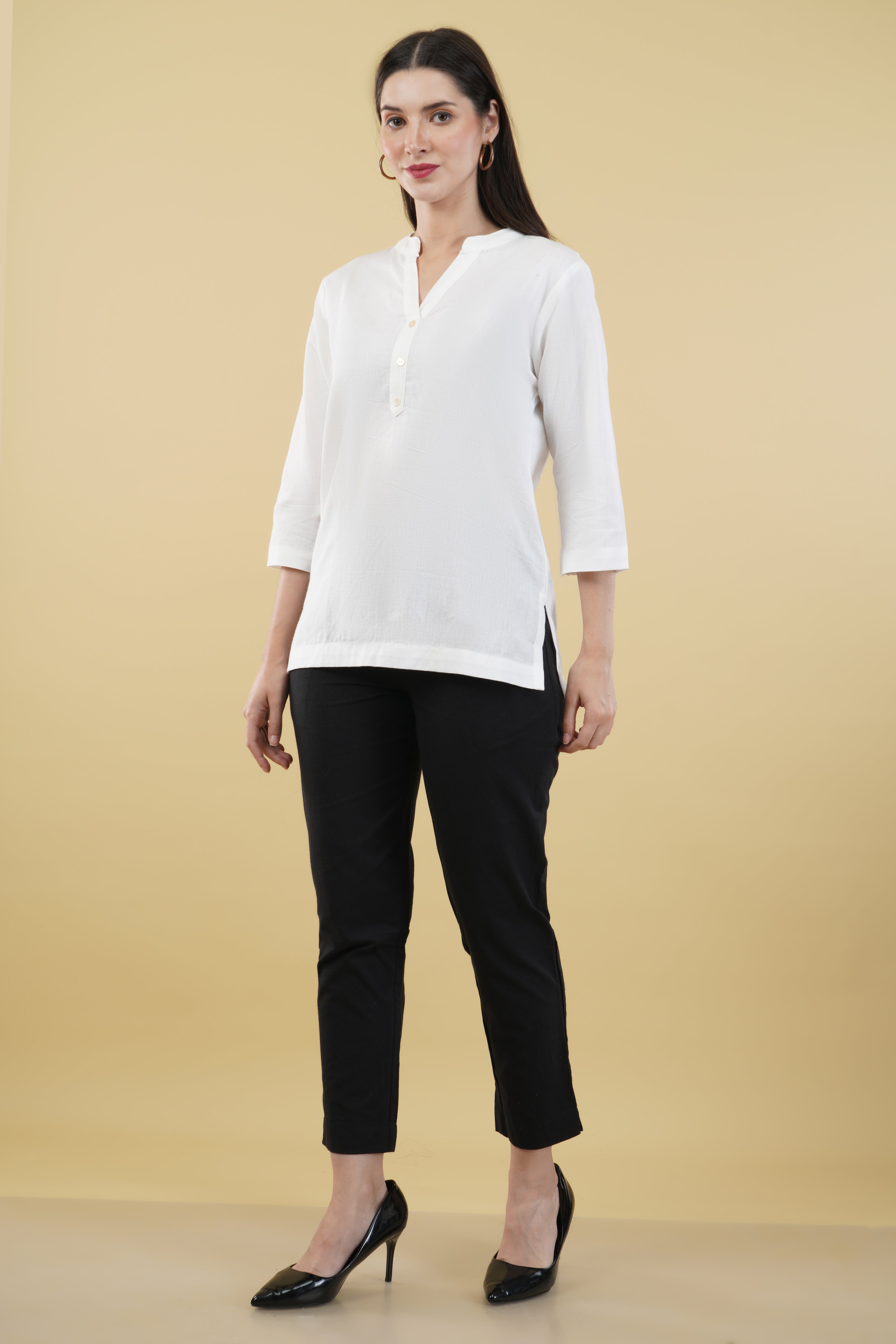 WHITE LINEN SHORT KURTA - SKYTICK WHITE LINEN SHORT KURTA - SKYTICK