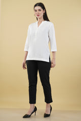 WHITE LINEN SHORT KURTA - SKYTICK WHITE LINEN SHORT KURTA - SKYTICK