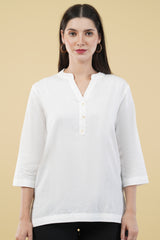 WHITE LINEN SHORT KURTA - SKYTICK WHITE LINEN SHORT KURTA - SKYTICK