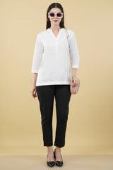 WHITE LINEN SHORT KURTA - SKYTICK WHITE LINEN SHORT KURTA - SKYTICK