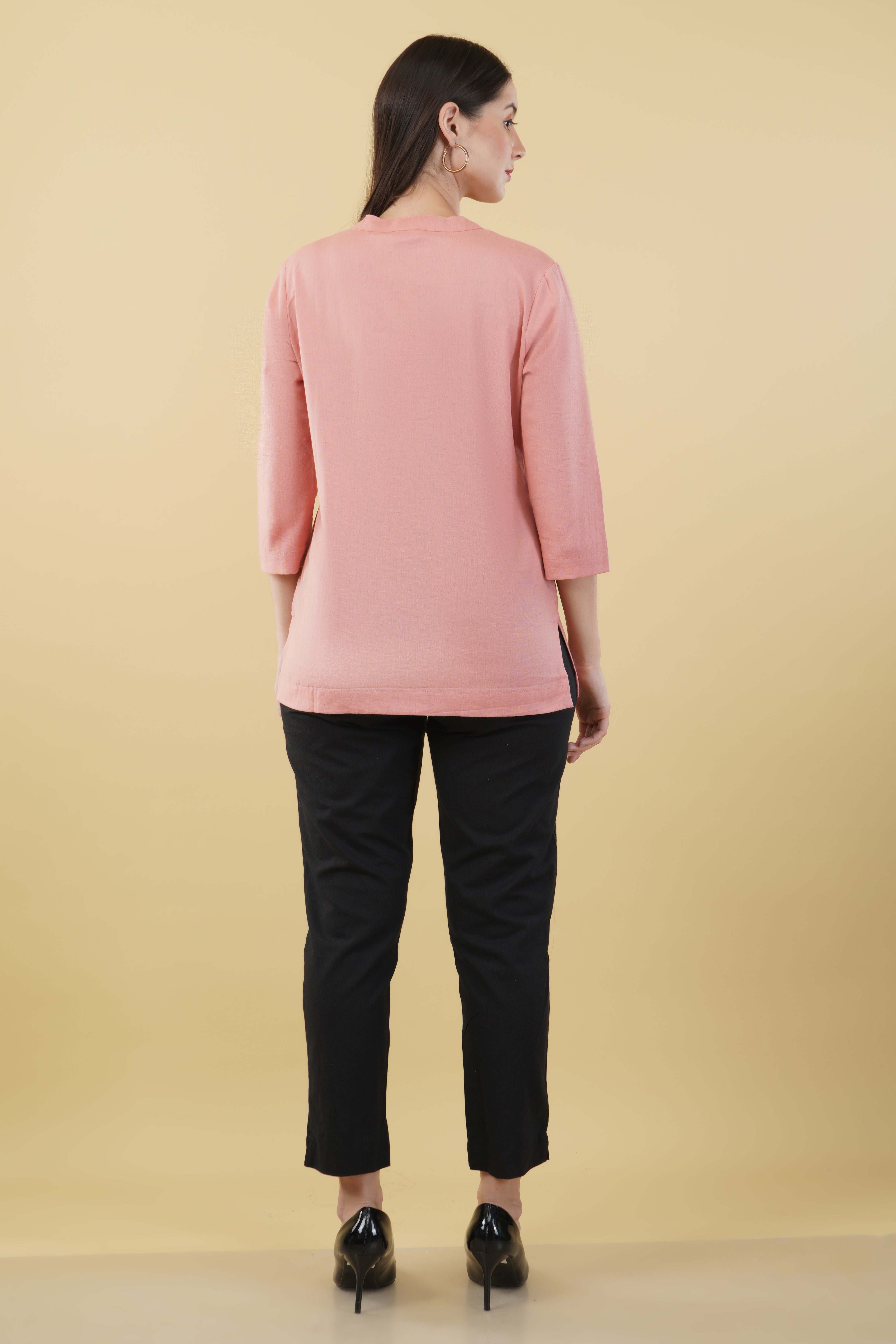 PEACH LINEN SHORT KURTA - SKYTICK PEACH LINEN SHORT KURTA - SKYTICK